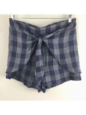 𝅺skies Are Blue Navy Checkered Faux Wrap Tied Front  Shorts Size XL NWT